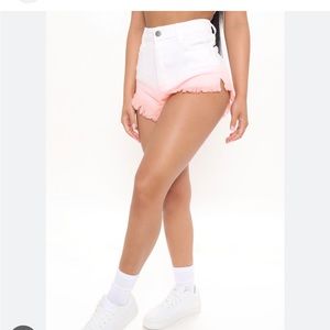 FASHION NOVA Pink and White Ombré Denim Shorts